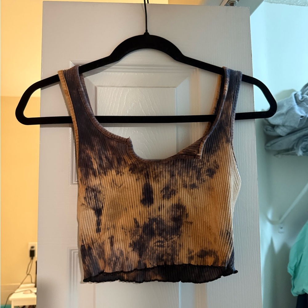 SHEIN Brown and Black Tie-Dye Ribbed Crop Tank